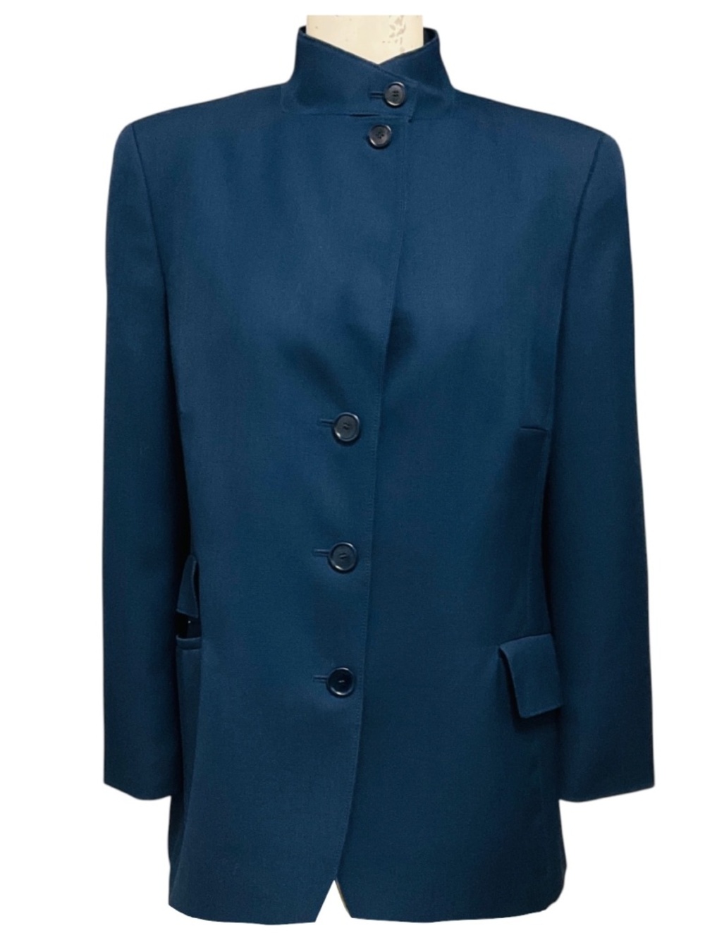 Akris Punto Navy Blue Tailored Button Front Wool Jacket